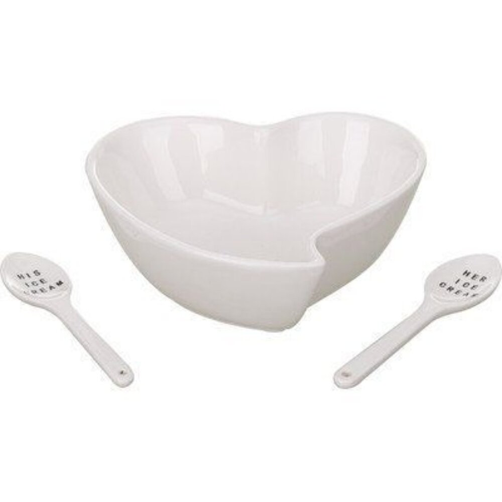 Transpac Imports, Inc. 3 Piece Heart Bowl with Spoon Set
